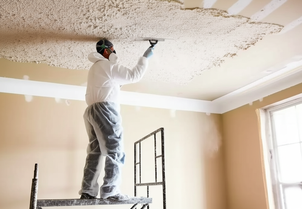 Professional removing popcorn ceiling